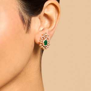 Boucles d'oreilles pendantes en forme de fleur en zircon doré, alliage de zinc, pierre de rubis verte pour mariage 170940 - Product Image 2
