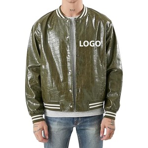 แจ็กเก็ตหนัง100% สำหรับผู้ชาย, แจ็กเก็ตหนังเนื้อจระเข้สำหรับใส่ในฤดูหนาวสไตล์นักศึกษาคลาสสิก - Product Image 1