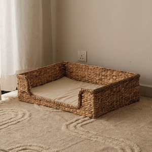 ตะกร้าสัตว์เลี้ยงสานมือ ราคาถูก ของใช้จำเป็นสำหรับสัตว์เลี้ยง ตะกร้าสัตว์เลี้ยงทำจากผักตบชวา สำหรับสุนัขและแมว - Product Image 5