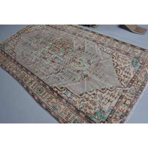 Alfombra turca Vintage Beige Azul 5,2X8,9 pies Tejido plano de lana con patrón de retazos para decoraciones de sala de estar o uso en el pasillo - Product Image 4