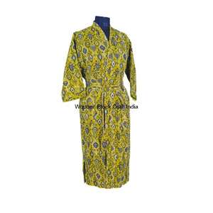 Robe kimono en coton Kantha indien faite à la main pour femmes, imprimé floral, matelassée, printemps automne, longue, écologique, légère, vêtements de nuit - Product Image 6