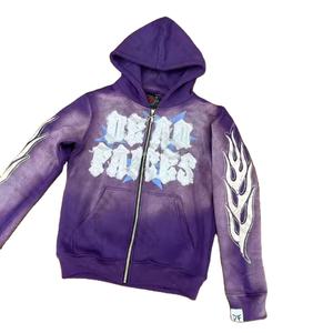 Fabricant Vintage Zip Up Sun Faded Stone Acid Wash Distressed Tackle Sergé Couture Broderie Patches Hoodie 2024 - Product Image 2