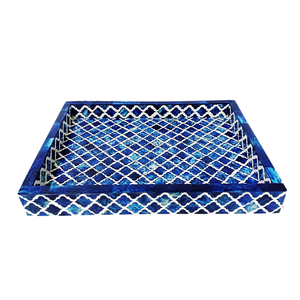 Bandeja Artesanal Marroquí con Incrustaciones de Hueso, Ecológica, Verde Damasco y Blanco, Multiusos, Pulida, Estilo Animal, Ramadán, Tamaño Personalizado - Product Image 1