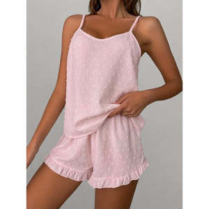 Conjunto de camiseta sin mangas con tirantes finos y pantalones cortos Aerobin con pompones para mujer, 37935 - Rosa - Product Image 5