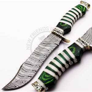 Nuevo Cuchillo Bowie de Acero de Damasco Hecho a Mano, Cuchillo de Hoja Fija para Caza y Camping al Aire Libre con Mango de Latón, Madera y Hueso - Product Image 3