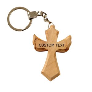 <b>Personalized</b> Olive Wood Cross Angel <b>Keychain</b> Custom Engraved Christian Religious Gift Handmade in Bethlehem - Product Image 1