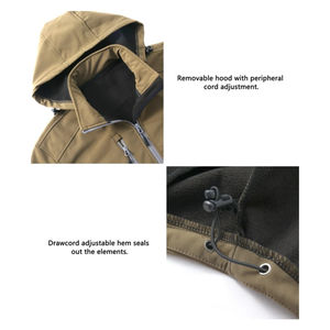 Hot Selling Custom Outdoor <b>Men</b> Winter Breathable Lightweight Water Resistant Fleece Lined Softshell <b>Jacket</b> with Removable Hood - Product Image 5
