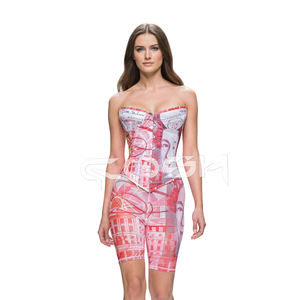 Money Print Satin Corset Jumpsuit Waist Training Body Shapewear Outfit - Product Image 3