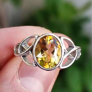 925 Sterling Silver Handmade Celtic Knot <b>Ring</b> with Citrine Unique Boho <b>Statement</b> Gemstone Elegant Oval Inlay Gift for Her - Product Image 3