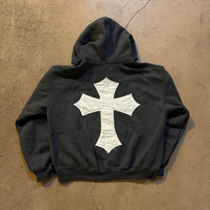 Lettre personnalisée 100% coton surdimensionné en détresse Patch broderie pierre lavage à l'acide fermeture éclair culture bouffée impression appliques hommes sweats à capuche - Product Image 6