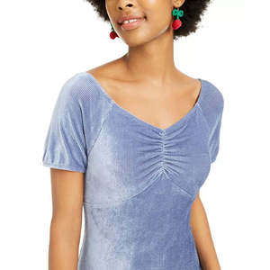 Abito Bodycon in Velluto a Coste Blu Ultra Flirt ODM per Ragazze, Taglia Extra Small, con Arricciature, Elegante, Lunghezza al Ginocchio, Chiusura con Cerniera, Drappeggiato, Naturale, Lavabile - Product Image 3