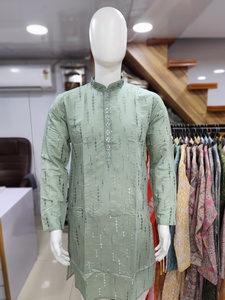 Nouveau Festival lourd tissu de soie romaine avec broderie miroir travail hommes Kurta avec pyjama Collection pour adultes - Product Image 4