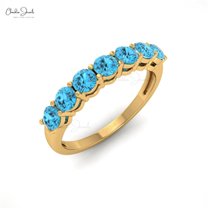 Anillo de Eternidad Medio con Topacio Azul Suizo Natural de 3mm, Corte Brillante, Oro Sólido de 14k, Joyería de Boda al por Mayor para Novias - Product Image 3