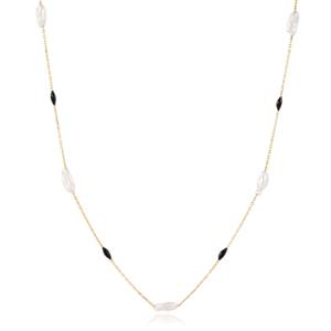 Collar de Cadena con Diseño de Perlas de Agua Dulce Esmaltadas en Color Negro, Hecho a Mano, Venta al por Mayor, Joyería Turca de Plata de Ley 925, THEIA, Moderno - Product Image 1