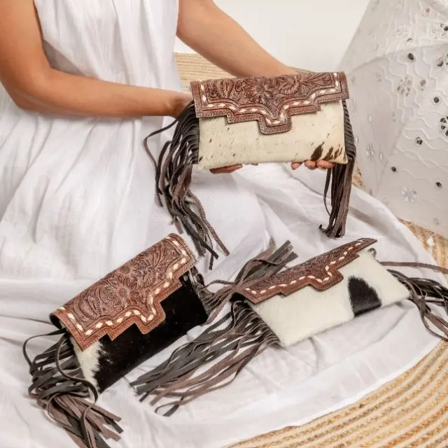 Dompet genggam kulit Tooled modis terlaris dompet Clutch kulit ukir dompet kulit bergaya dompet unik untuk wanita