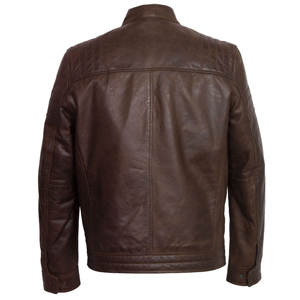 Automne hiver hommes mode veste en cuir véritable en gros personnalisé nouveau marron à manches longues avec col montant enduit de traitement - Product Image 2