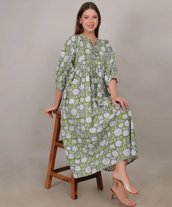 Vestido de Verano con Cuello en V, Estampado Floral, Hecho a Mano con Técnica de Bloque, Algodón Ecológico Indio, Estilo Vintage Boho, Midi, para Mujer, para la Playa o la Noche - Product Image 5