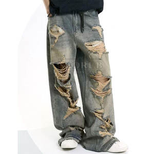 Pantalones vaqueros holgados de corte holgado con cintura ajustable y aspecto elegante Pantalones vaqueros holgados duraderos con costuras reforzadas y lavado vintage - Product Image 2