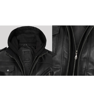 Nouveaux blousons d'aviateur en cuir d'hiver pour hommes avec doublure en fourrure brodée techniques pour temps froid - Product Image 5