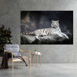 Art mural en verre Tigre Blanc : Toile imprimée grand chat, Décoration de cuisine, TOILE ENVELOPPEE - Product Image 1