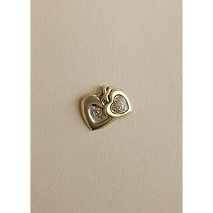 Vintage 10K <b>Solid</b> <b>Gold</b> Double Heart <b>Pendant</b> with 0.2ctw Heart Cut Diamonds Women's Everyday Wear Elegant Jewelry Charm - Product Image 3