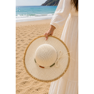 Sombrero de Paja Flexible para Niños con Borlas, Color Crema, para Actividades al Aire Libre, Fiestas, Pesca, Estilo Playero, Verano - Product Image 2