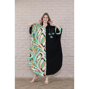 Abito da donna nero verde Plus Size con colletto abbottonato