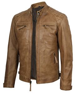 Vestes en cuir pour hommes en peau de mouton véritable enduite - Style moto Cafe Racer matelassé à fermeture éclair Streetwear - Product Image 4