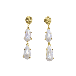 Boucles d'oreilles en laiton à la mode, vente en gros, boucles d'oreilles en perles et pierres organiques, finition plaquée or 18 carats, design bohème chic, qualité d'exportation en gros - Product Image 1