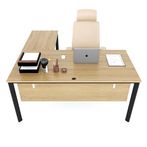 Escritorio Ejecutivo Minimalista en Forma de L con Patas Ovaladas de Hierro de Lujo (HBOV043) - Product Image 1