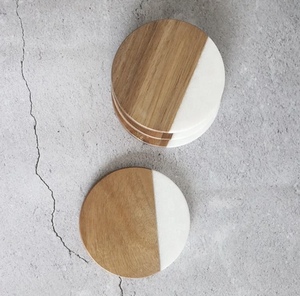 Designer Wooden Resin Inlay <b>Round</b> Coasters Modern <b>White</b> and Brown Solid Pattern for Tea Coffee <b>Dining</b> <b>Table</b> and Bar Use Coasters - Product Image 5