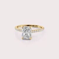 Bague de fiançailles en diamant de laboratoire taille radiant certifié IGI, avec halo caché et pavé, en or blanc/rose/jaune 18 carats plaqué rhodium
