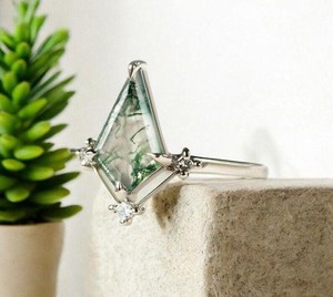 Bague Agate Mousse Coupe Cerf-Volant Or Rose Art Déco Bague de Fiançailles Argent Sterling 925 Bijoux De Mariée Faits À La Main - Product Image 5