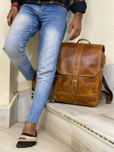 New Style Vintage Look Brown Crunch <b>Leather</b> Backpack Travel Backpack Office <b>Leather</b> Large Capacity Travel <b>Bag</b> for <b>Men</b> and Women - Product Image 4