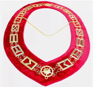 Collar Masónico de Terciopelo Rojo con Emblema de Estrella Dorada y Eslabones de Cadena, Accesorio de Insignia de Estilo Clásico - Product Image 5