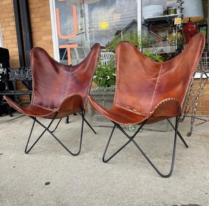 Chaise papillon en cuir de style antique pliable au design rustique pour chambre à coucher en plein air, salle à manger, chaise de loisirs enduite de poudre - Product Image 5