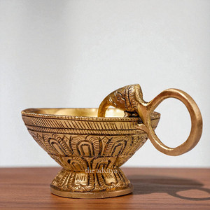 ที่ทำด้วยมือแบบดั้งเดิมของอินเดียทองเหลือง Gajah Diya ตะเกียงน้ำมัน showpiece อุปกรณ์เสริมสำหรับงานแต่งงานของขวัญ - Product Image 1