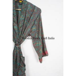 Handmade Long <b>Silk</b> Sari <b>Kimono</b> for Women High Quality Vintage Patchwork Bridesmaid Robes Free Size Nightwear Dress - Product Image 3