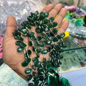 Piedras preciosas sueltas de Monalisa, cuentas en forma de lágrima en fibra óptica verde con piedras preciosas de corte ovalado natural - Product Image 2