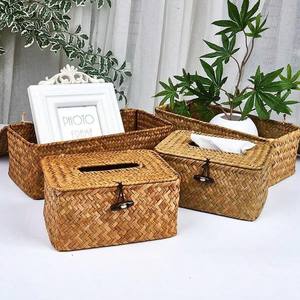 Boîte en jonc de mer avec couvercle pour le stockage des tissus boîtes de paille faites à la main de style simple pour contenir du papier et des serviettes avec logo personnalisé - Product Image 4