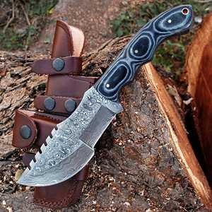 Handmade Damascus Steel Tracker Knife Custom Survival Blade Black Micarta Handle Leather Sheath Perfect Grip OEM High Quality - Product Image 4