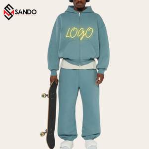 Ensemble de jogging en coton biologique pour hommes logo personnalisé fournisseur OEM en gros sweat-shirt deux pièces surdimensionné pour tenue décontractée saison d'hiver - Product Image 1