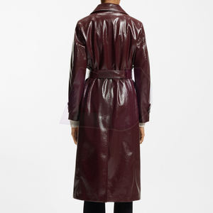 Elegante Abrigo de Cuero para Mujer, Estilo Gabardina, Cortavientos, Transpirable, Ecológico, Largo, Superficie Lisa, Corte Entallado, Casual - Product Image 3