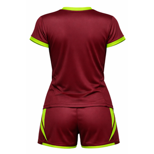 Ensemble de maillot de volley-ball à manches courtes pour femmes, dégradé de rouge bordeaux et vert lime, sublimation, maillot de volley-ball professionnel, kit d'équipe - Product Image 2