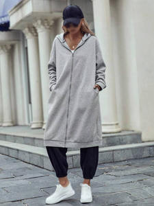 Sudadera Larga con Capucha para Mujer, Abrigo de Forro Polar, Transpirable, de Punto de Algodón, Ropa de Abrigo Informal de Invierno, Bolsillos Laterales, Bordado Opcional, OEM - Product Image 3