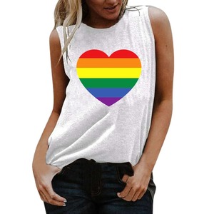 Camiseta sin mangas con estampado 3D de corazón de arcoíris, ropa de calle de verano para mujer, camisetas Y2k, Chaleco de cuello redondo de gran tamaño, camisola sin mangas para mujer con hombros descubiertos - Product Image 4