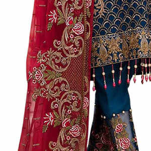 Tissu en coton et soie bleu cousu de haute qualité pour femmes, lavable toute saison, couleurs personnalisées, service OEM, shalwar pakistanais - Product Image 4