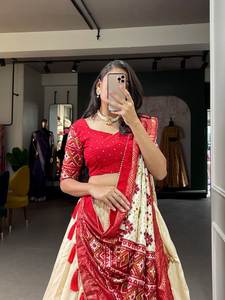 Lehenga choli ชุดปาร์ตี้สำหรับผู้หญิงผ้าตาข่ายเนื้อนิ่มปักลายสไตล์อินเดีย - Product Image 5