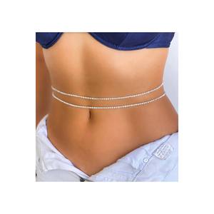 Women's Silver Waist <b>Chain</b> <b>Belt</b> with Stones - Yellow - Product Image 2