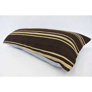 Coussin en laine à rayures marron Accent décoratif de style boho de luxe Coussin tissé de 16x36 pouces avec motif de plantes et de feuilles vintage - Product Image 5